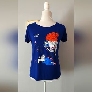 Top Blouse Women G&R s  Or Girls  Blue Size Medium Short Sleeves Viscose